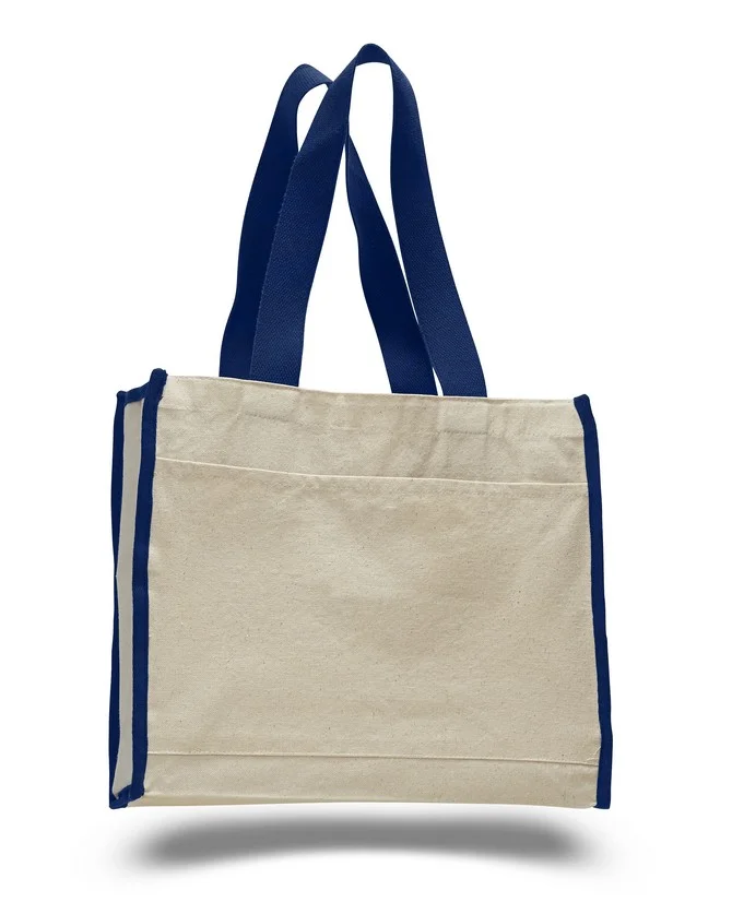 Q1100 - Canvas Gusset Tote Bag with color handles
