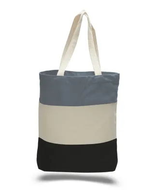 Q125900 - Canvas Tri-Color Tote Bag with Bottom Gusset