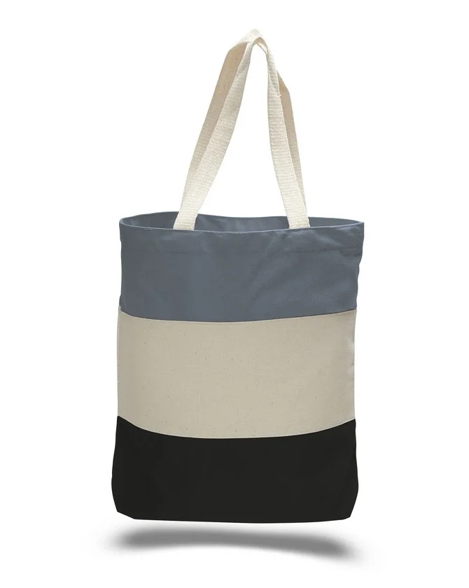 Q125900 - Canvas Tri-Color Tote Bag with Bottom Gusset