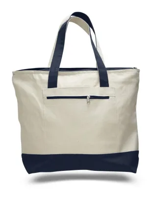 Q1300 - Canvas Zipper Tote Bag (with color handles)